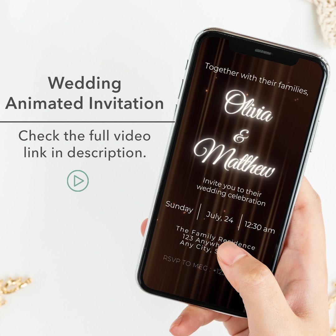 Glitter Wedding Animated Invitation, Wedding Digital Invitation, Black