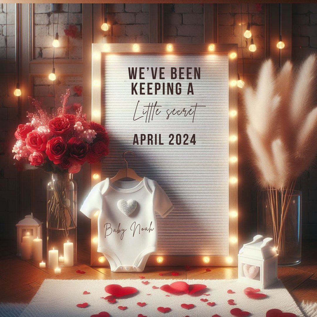 Valentines Day Digital Baby Announcement, Flowers & Lights Pregnancy