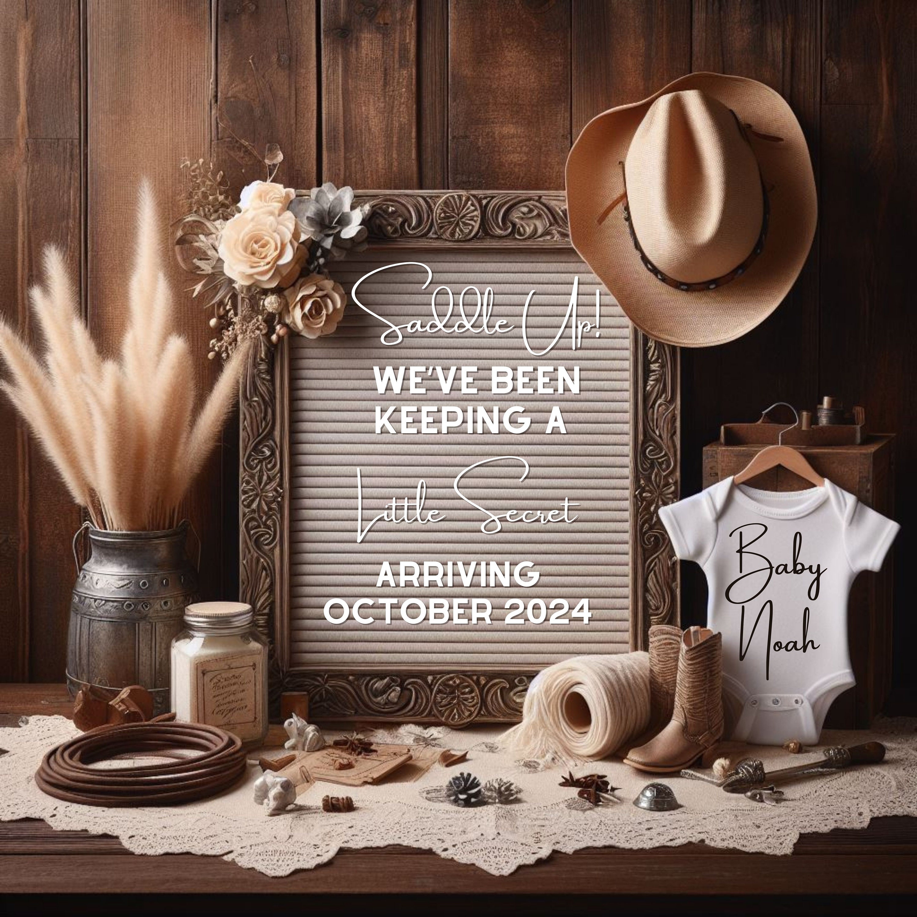 Western Pregnancy Announcement Digital, First Rodeo Baby Reveal, Ranch ...