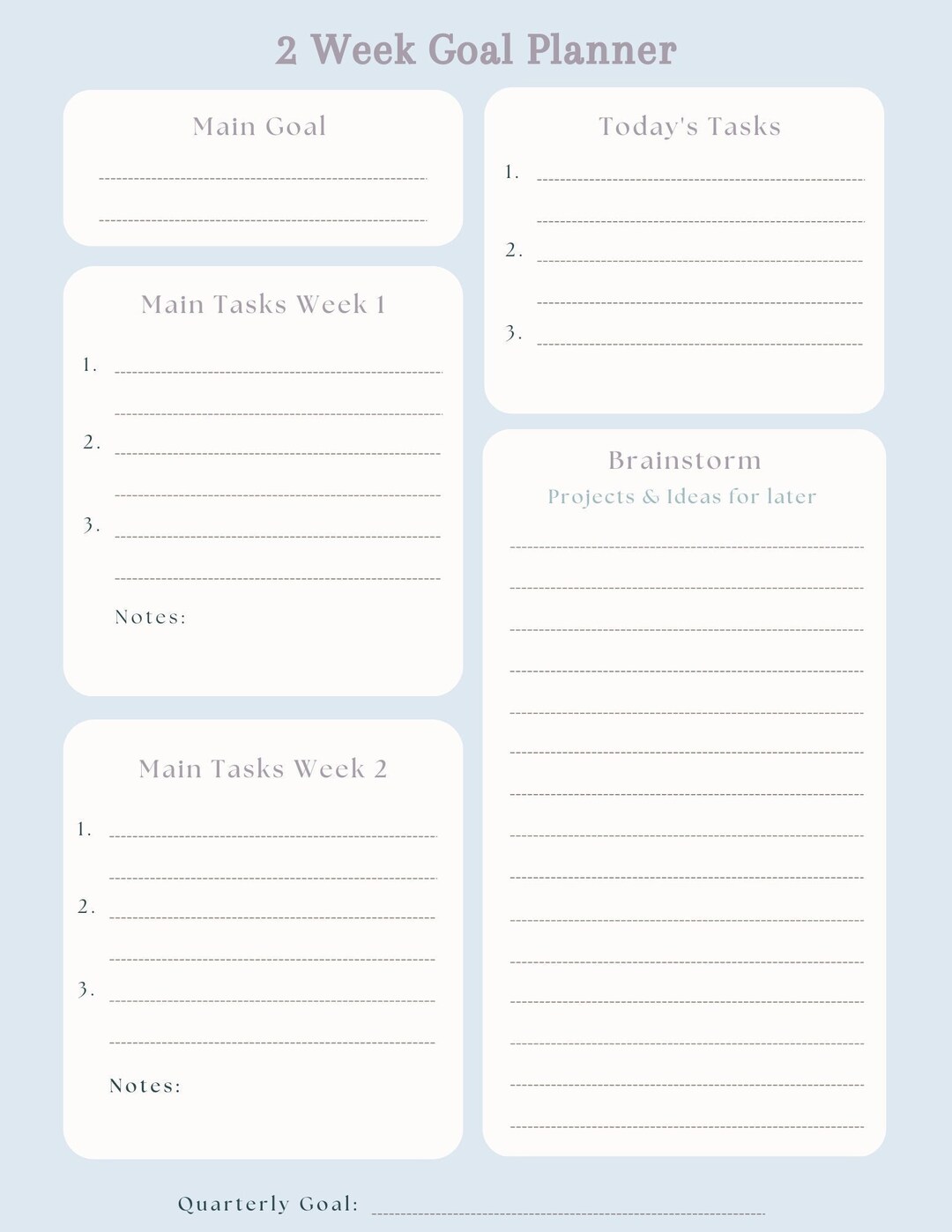 Two-week Goal Planner | Printable | Focus and Goal Setting - Etsy Australia