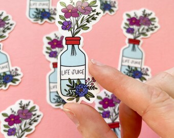 Life Juice Die Cut Sticker: Floral Insulin Vial, Waterproof Vinyl