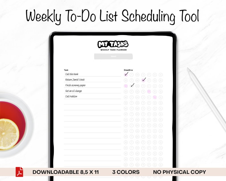 Weekly Task Tracker Printable Task Planner Todo List Todo List Template for iPad Print Out