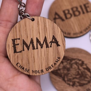 Personalised Keyring/ Wooden Gift/ Chase your dreams Keyring/ Personalised name tags
