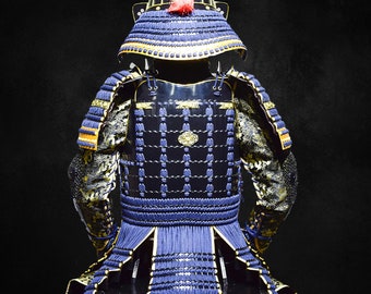 江戸時代の青い武士の鎧は完全に機能し、着用可能です - Etsy 日本