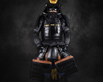 Fully Functional and Wearable Black Samurai Armor With Display Box and Stand