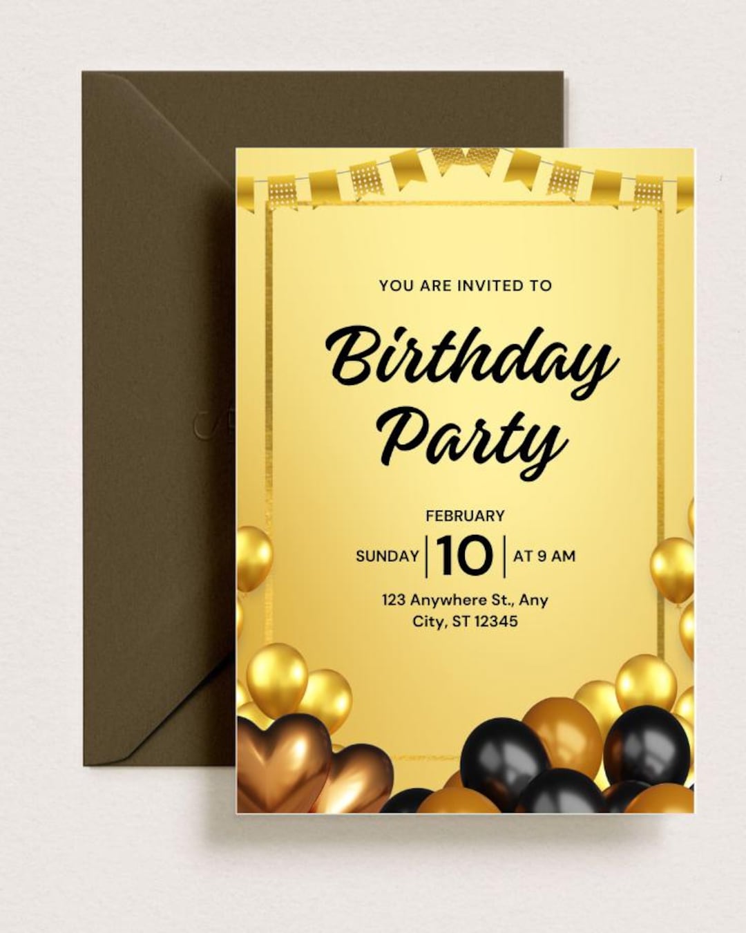 Black and Gold Glitter Birthday Invitation (digital Download) - Etsy