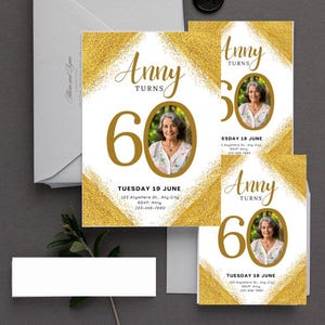 Digital 60th Birthday Invitation For Women Editable 60th Invite Evite Virtual Gold Sixty Party Invite For Her Birthday Invite For Her