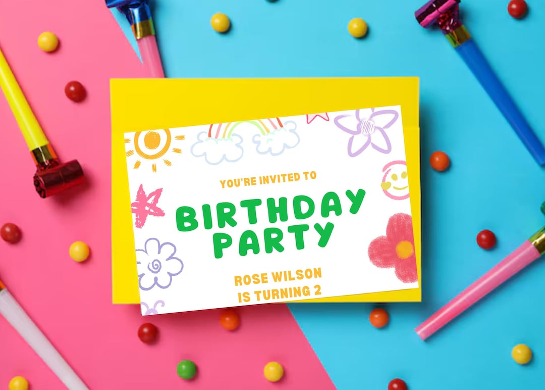 Confetti Birthday Invitation Template: Colorful Kids Party (5x7 Inch ...