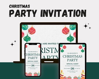 Elegant Green Festive Christmas Holiday Editable Invitation Card Template