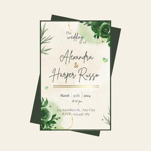 Canva Greenery Wedding Invitation, Floral Wedding Invite, Woodland Flowers, Elegant Wedding Invite Template, Sage Green, Hand Drawn, CG