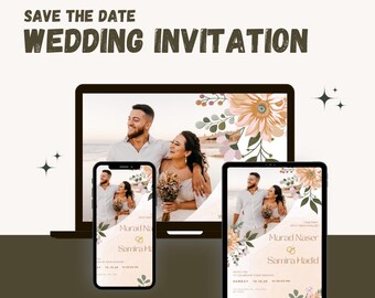 Floral Wedding Invitation Template: Colorful Flowers, Editable (Digital Download)
