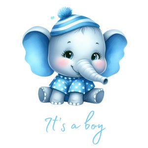 Elefante blu PNG, Clipart di elefante, Baby Shower, Elefante di compleanno, Neonato, Download digitale istantaneo