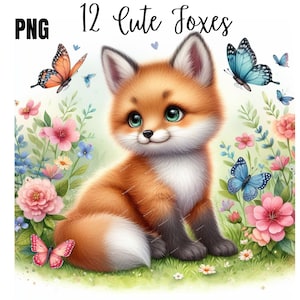 12 PNG, renard png, clipart renard, bébé renard clipart, clipart aquarelle renard, clipart renard mignon, aquarelle renard mignon PNG Bundle, lot de cliparts