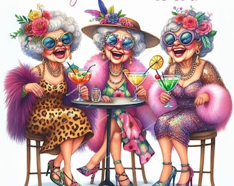 Quirky Older Women Watercolor Bundle, 10 High-Quality JPGs, Printable Digital Download for Paper Crafts, Junk Journals, and Scrapbooking