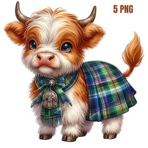 Süße Highland Kühe Clipart, hochwertige PNGs, Kinderzimmer Kunst, digitaler Planer, Aquarell, Kartenherstellung, Journaling, digitaler Download