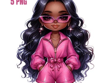 Schwarzes Mädchen Clipart, schwarzes Mädchen Clipart Bündel, Afro Mädchen Clipart, süßes Mädchen Clipart, schönes Mädchen Clipart, schwarzes Mädchen Chibi Png, Grafik