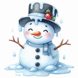 Funny Melting Snowman Clipart, High Quality PNGs, Cute Snowman png,Digital Planner,Watercolor, Card Making,Journaling,Digital Download image 5