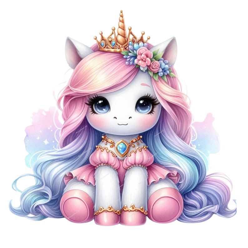 Princess Unicorn Clipart | Rainbow Unicorn PNG | Watercolor Cute ...