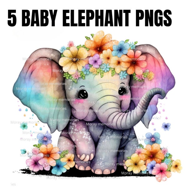 Elephant, Elephant clipart,Flower Baby Elephant Sublimation Clipart, elephant, baby elephant, elephant png, elephant baby shower, watercolor