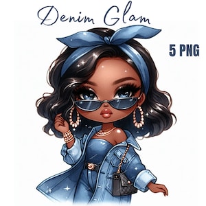 Black girl clipart, chibi girl clipart,afro girl clipart  denim girl clipart, beautiful girl clipart, black girl graphic