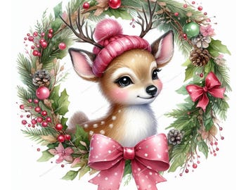 Christmas Coquette Reindeer, High Quality PNGs, Pink Christmas png,Digital Planner,Watercolor, Card Making,Journaling,Digital Download
