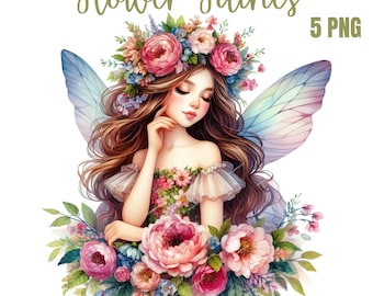 Flower Fairy Clipart bundle, Fairy png, Fairy Illustration png,Mixed Media,Digital Paper Craft,Sublimation,Commercial Use