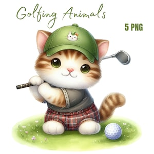 Bundle de clipart aquarelle golfeurs bébés animaux, animaux mignons PNG, clipart animal mignon, art mural chambre d'enfant, décoration baby shower