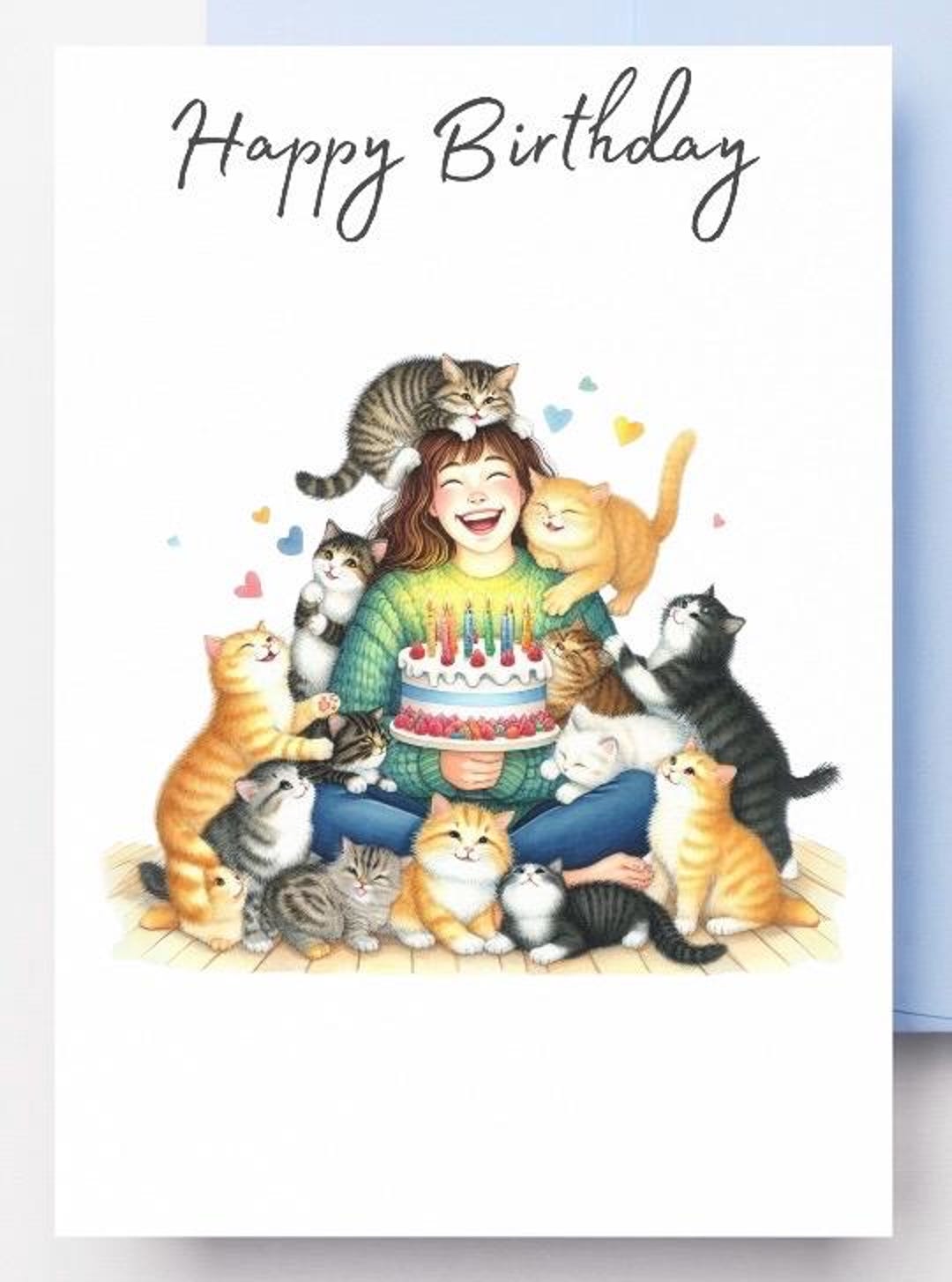 Funny Cat Birthday Card Printable – Instant Download Digital Greeting ...