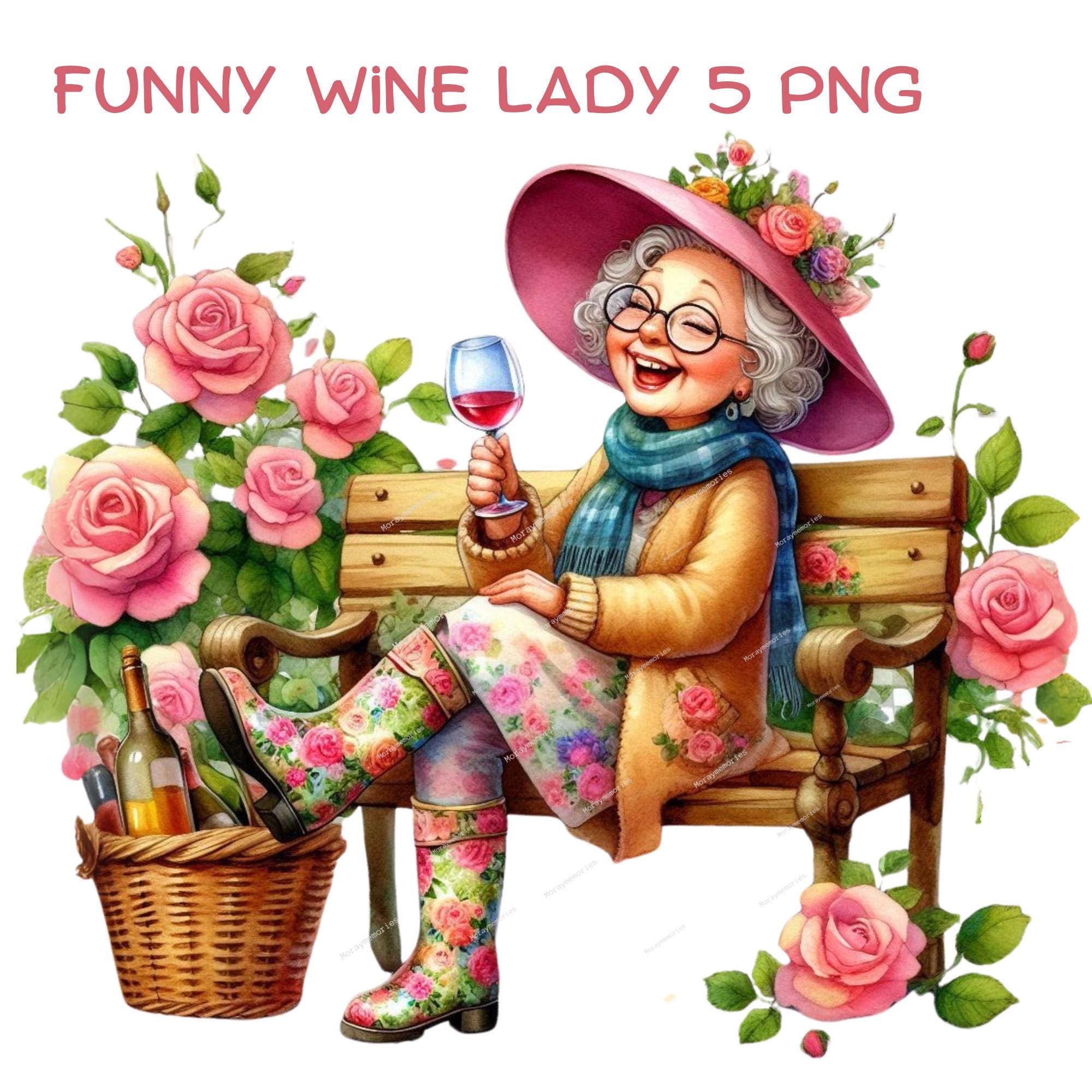 Funny Wine Lady PNG, Floral Boots Clipart, Quirky Gardening Woman Digital Download for Crafts and Sublimation Card Making, Journaling