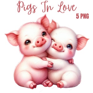 Niedliche Schweine In Love Clipart, hochwertige PNGs, Ferkel png Kinderzimmer Kunst, Digitaler Planer, Aquarell, Kartenherstellung, Journaling, Digital Download