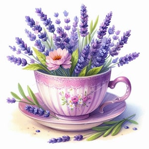 10 Frühlingsteetasse Clipart, Florale Teeparty, Aquarell Clipart, hochwertige JPGs, Printable Digital Download, Papiermodell, Junk Journal