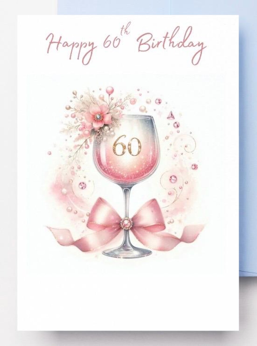 Printable 60th Birthday Card for Her – Pink Champagne 60th Card ...