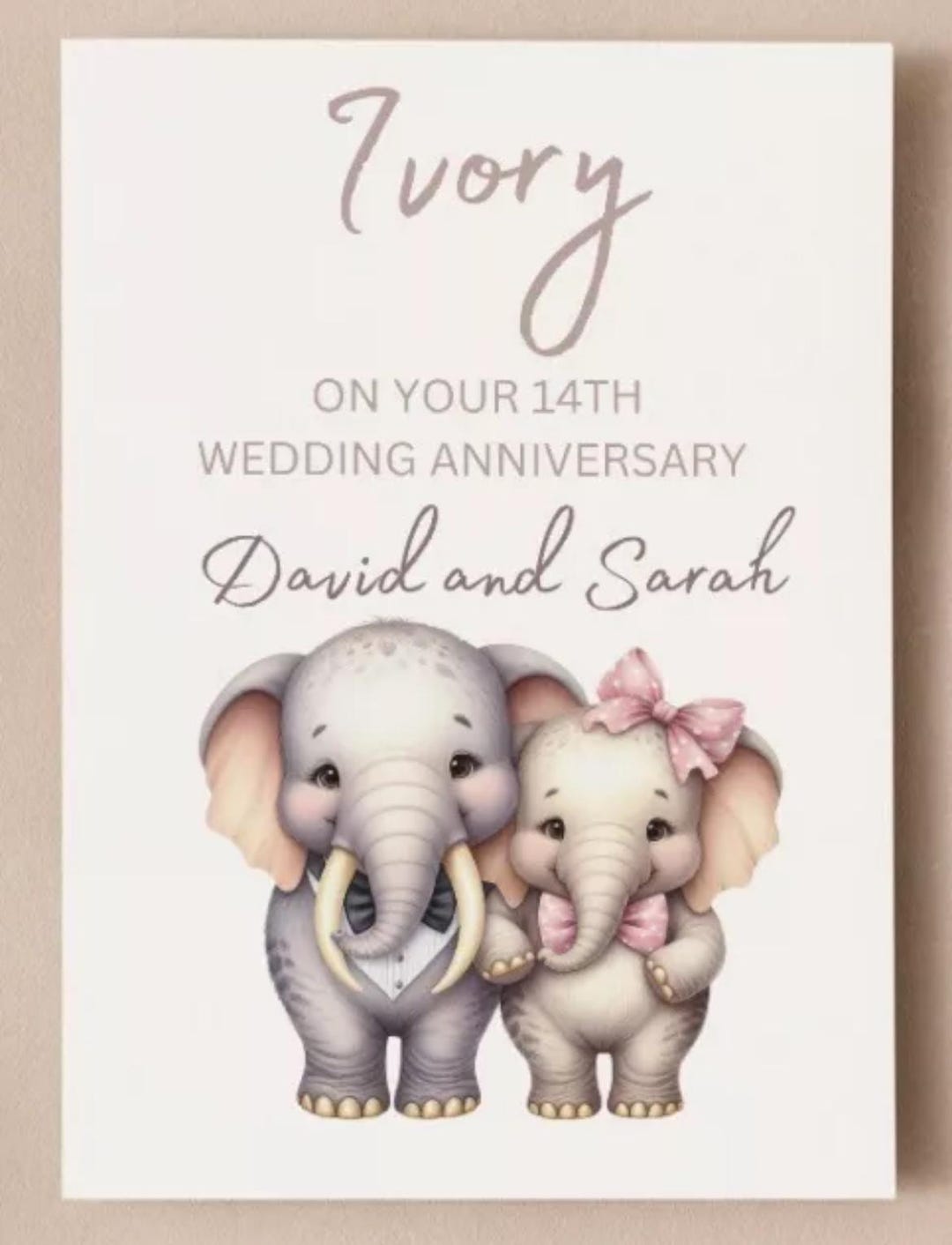 Ivory Wedding Anniversary Card, Personalised Card, 14th Wedding ...