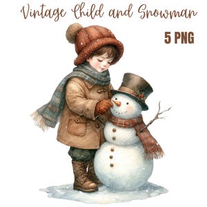 Vintage Kind und Schneemann Clipart, hochwertige PNGs, Erinnerungsbuch, Junk Journals, Sammelalben, digitale Planer, kommerzielle Nutzung, Sublimation