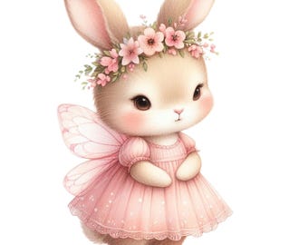Cute Bunny PNG Bundle, Watercolor Baby Bunny Clipart, Floral Fairy Rabbits, Pastel Spring Animals, Nursery Decor, 20 PNG Download