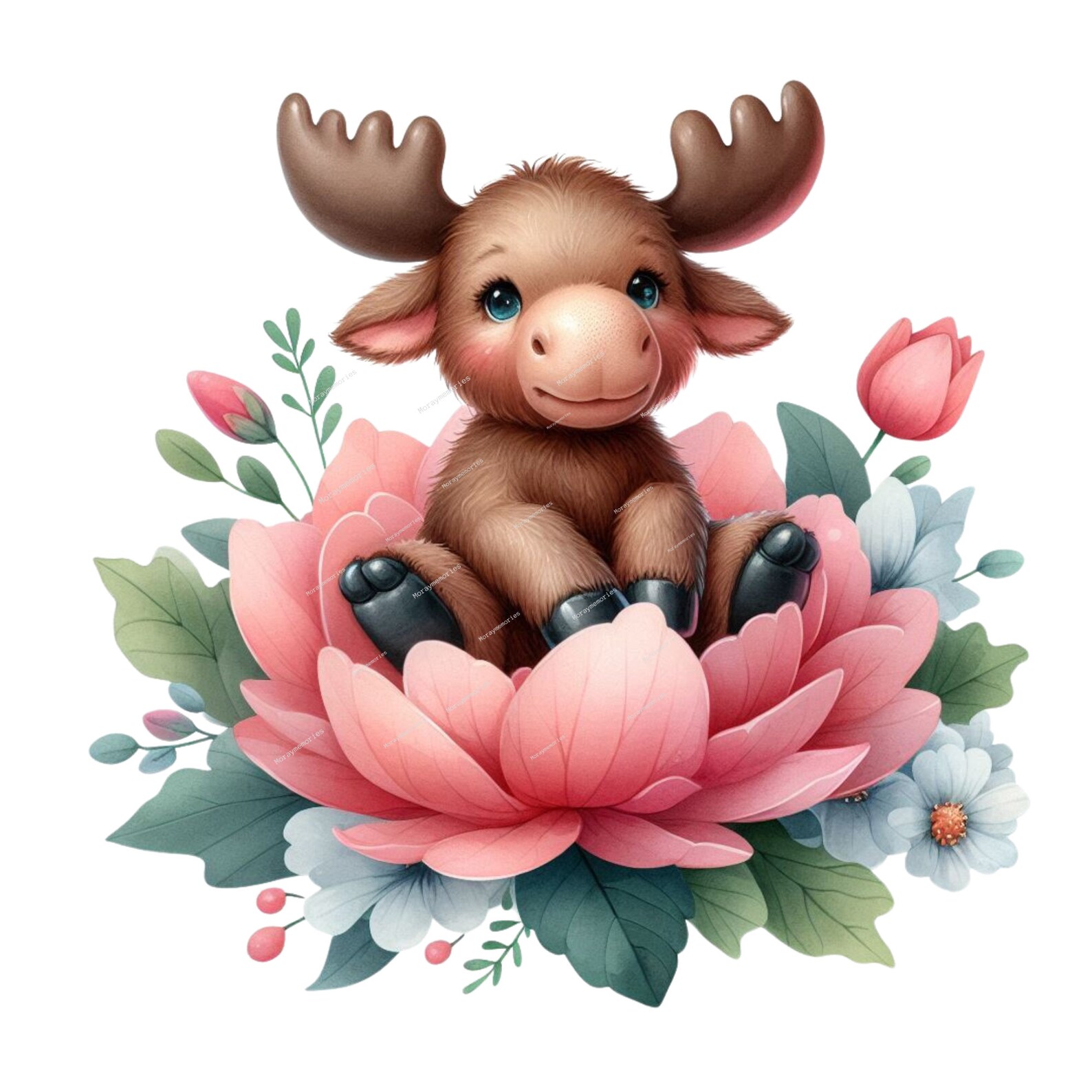 Watercolor Cute Baby Moose, PNG Animal Clipart, Moose Clipart, Cute ...