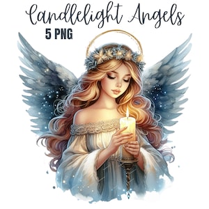 Clipart ange aux chandelles, clipart Halo, clipart ciel, ange pastel PNG, ailes d'ange, Portrait d'ange Boho, sublimation, planificateur d'autocollants