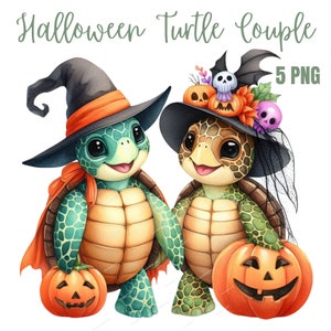 Pareja de tortugas de Halloween PNG, descarga de diseño digital de sublimación de Halloween, lindo PNG de Halloween, temporada espeluznante PNG, Halloween PNG