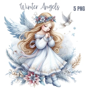 Clipart ange hiver, clipart Halo, clipart ciel, ange pastel PNG, ailes d'ange, Portrait d'ange Boho, sublimation, autocollants pour agenda