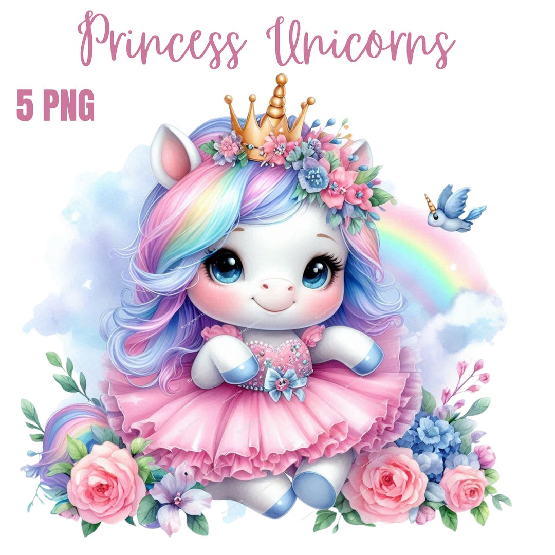 Princess Unicorn Clipart | Rainbow Unicorn PNG | Watercolor Cute ...
