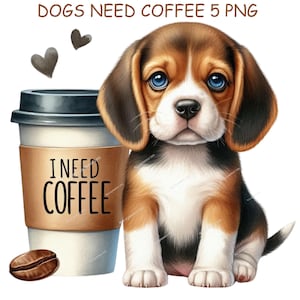 Animais fofos cansados precisam de café clipart, cães precisam de café, PNG fofo, uso comercial