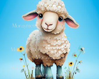 Cute Sheep Watercolor Sublimation, sheep clipart, lamb clipart, Easter sheep, sheep art, sheep painting