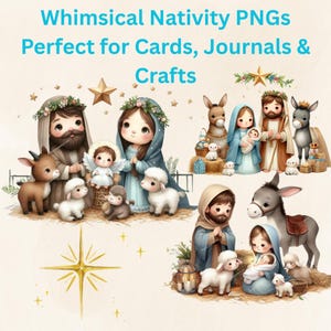 Grillige kerststal-clipart | 5 hoogwaardige png-bestanden voor kerstkaarten, tijdschriften, sublimatie en knutselwerk