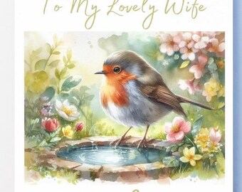 Handmade Mum Birthday Card With Robin Bird - 6x6 Inch Blank Inside Greeting Card - Perfect Mother's Day Or Birthday Card By HandmadebySJB