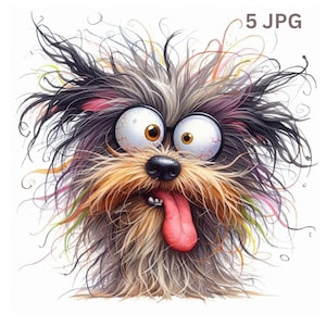 Crazy Frazzled Dogs Clipart, High Quality JPGs, Funny Hairy Dogs, Junk Journaling, Scrapbooking, Card Making, Digital Download,Whimsical