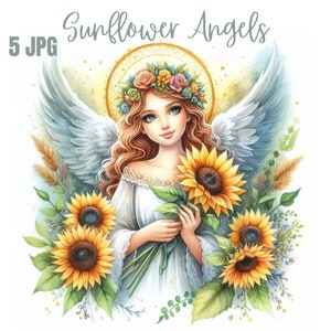 Clipart ange tournesol, clipart Halo, clipart ciel, ange pastel JPG, ailes d'ange, Portrait d'ange, sublimation, autocollants pour agenda