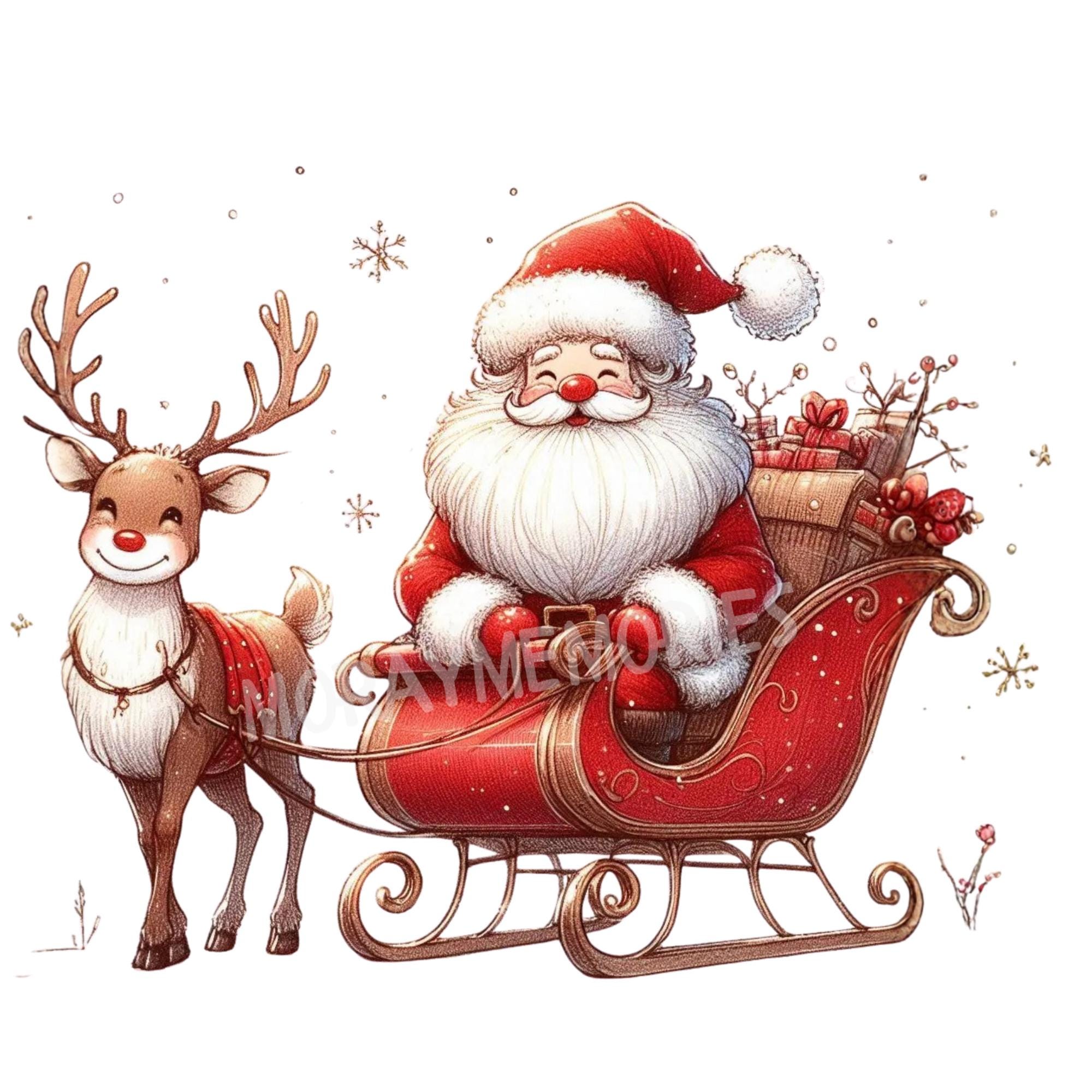 Santa and Reindeer Christmas Clipart Set – Festive Holiday Digital ...
