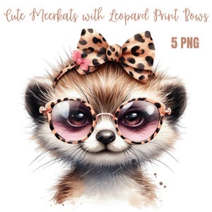Niedliches Erdmännchen Clipart, Leopardenmuster Bögen, PNG in hoher Qualität, Digitaler Planer, Aquarell, Kartenherstellung, Journaling, Digitaler Download