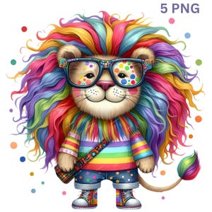 Imágenes prediseñadas de leones divertidos y peculiares, archivos JPG de alta calidad, leones divertidos y coloridos, diario basura, álbumes de recortes, creación de tarjetas, descarga digital, caprichoso