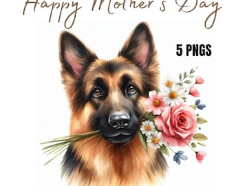Happy Mother's Day - German Shepherd Sublimation Design, PNG, Mothers Day Card Design, Cute Dog,Instant Digital Download